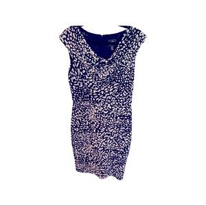 Size 6 Adrianna Papell navy blue and spot dress.